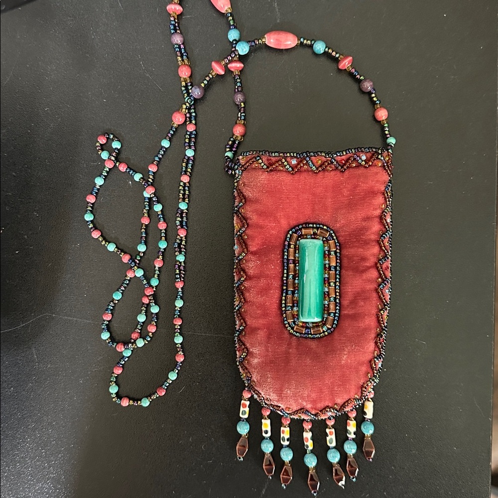 Handmade Red Velvet Beaded Pendant Necklace